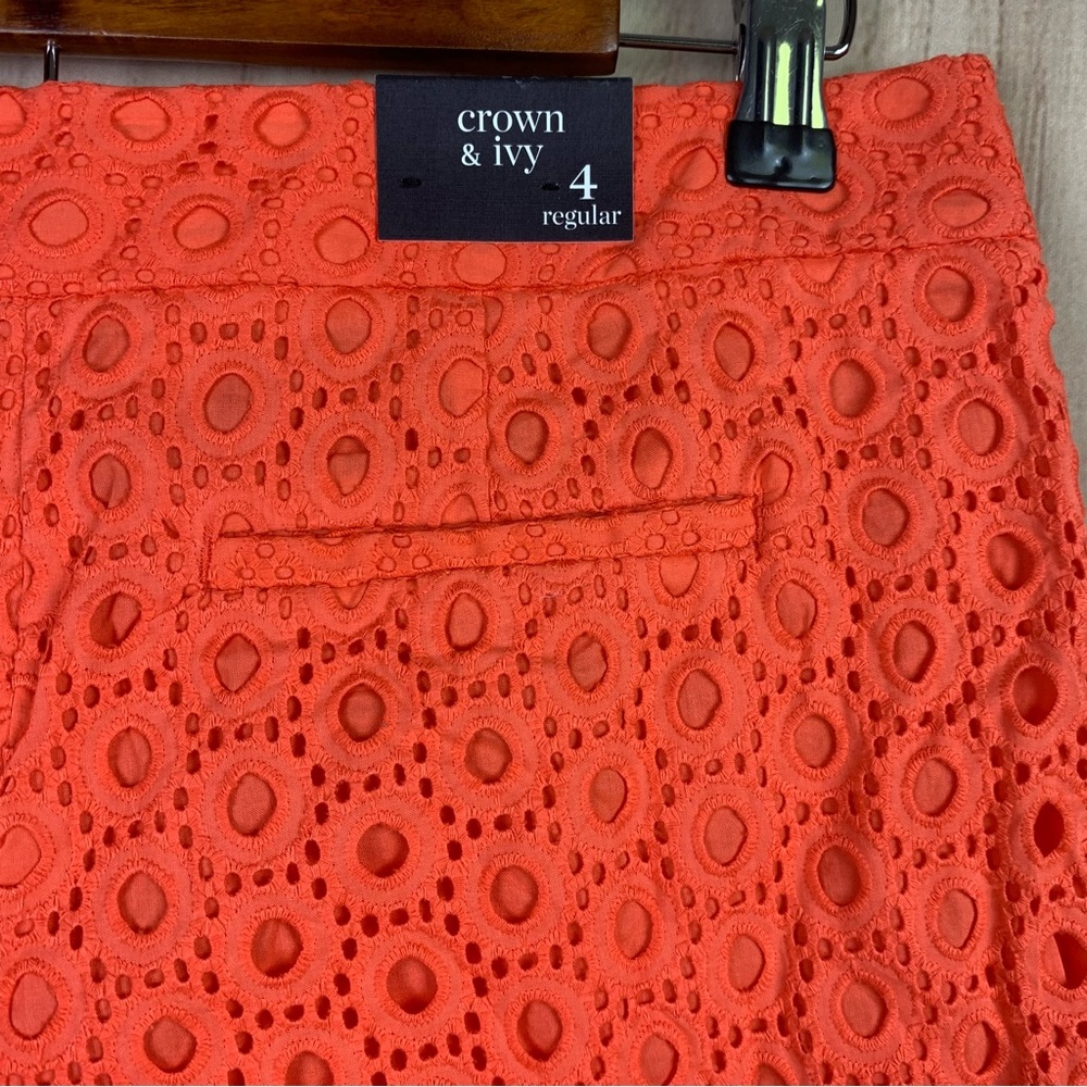 Crown & Ivy Orange Shorts with Floral Texture - Picture 6 of 8